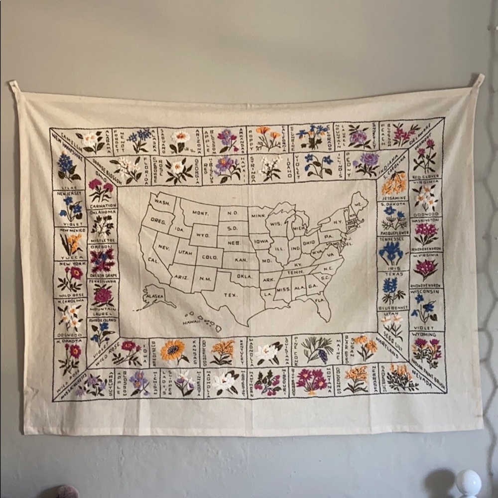 URBAN OUTFITTERS State Flower Embroidered Tapestry